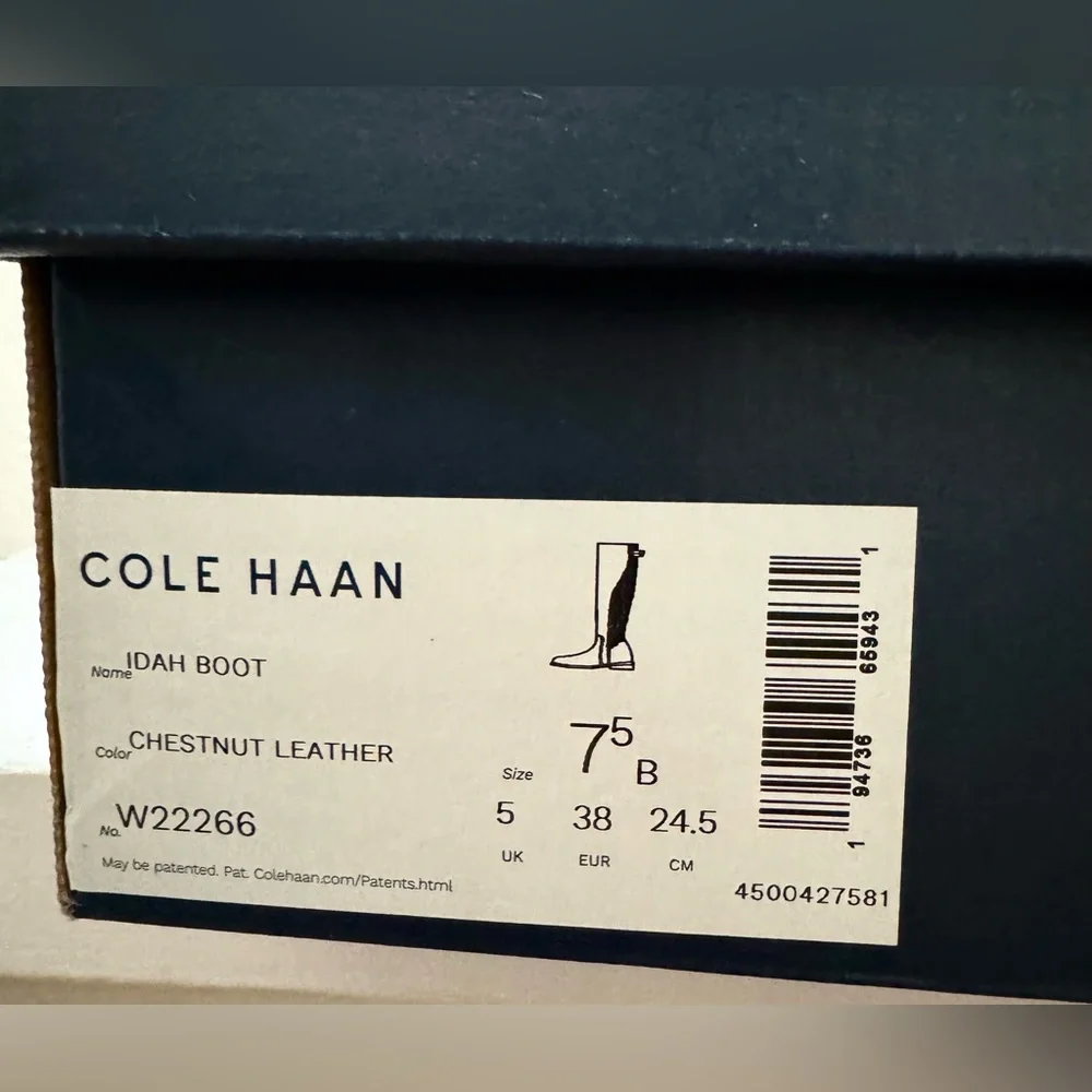 Cole Haan Chestnut Brown Leather Knee-high boots (Size 7.5B/Medium width) (New) - Picture 7 of 7